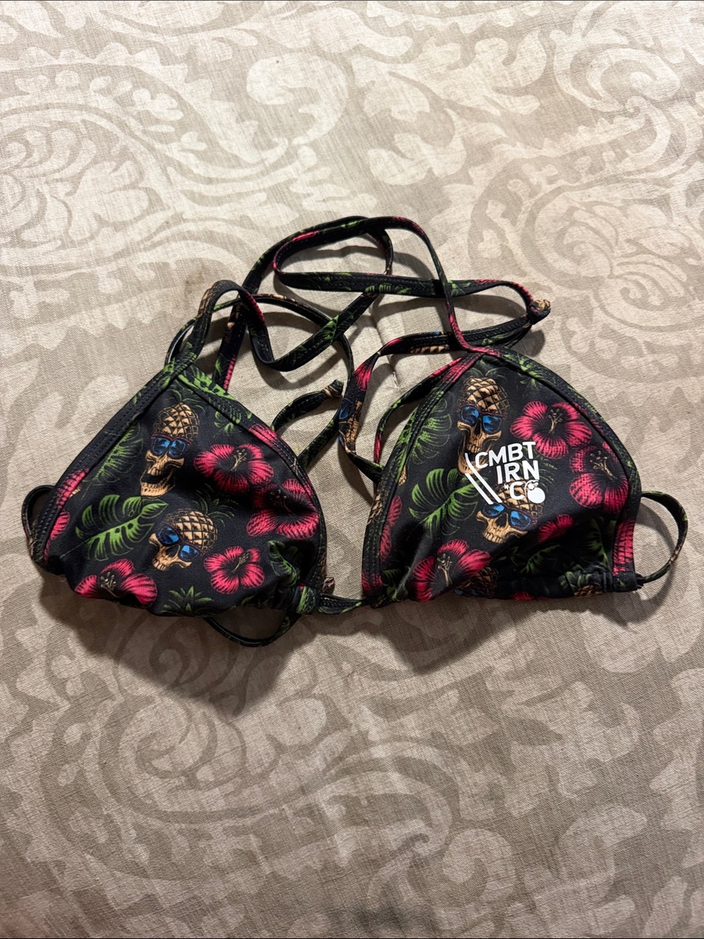 Combat Iron Co Black Tropical Skull Triangle Bikini Top -